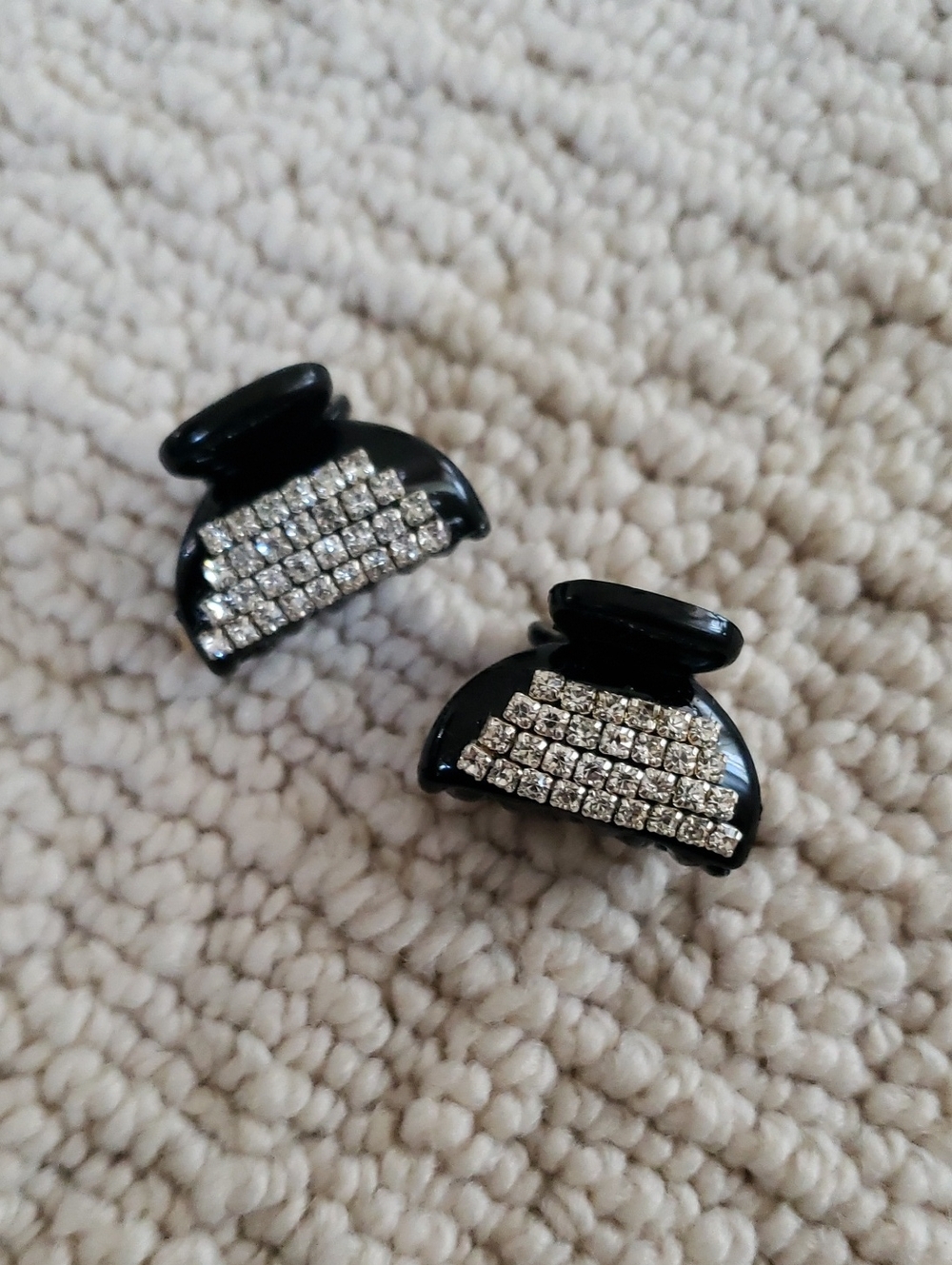 Black Rhinestone Mini Hair Claw Clips - Set of 2